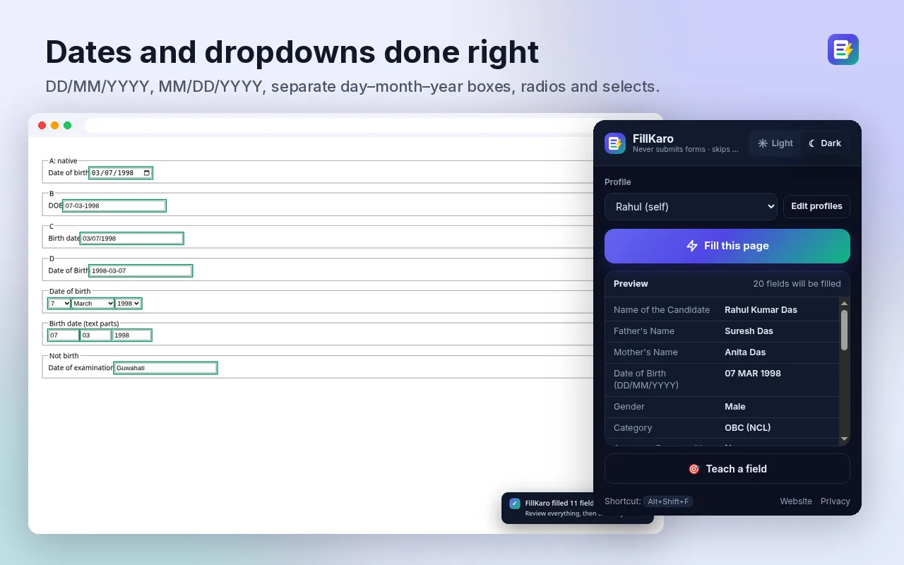 Dates in any format – FillKaro screenshot