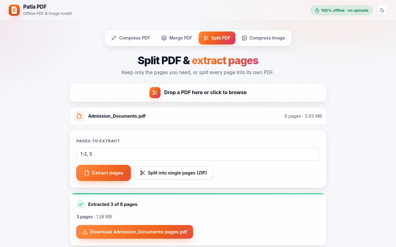 Split PDFs – Patla PDF screenshot